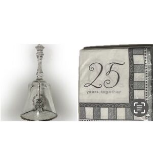 Vintage 25th Anniversary Crystal Bell Silver Collectible Anniversary Napkins